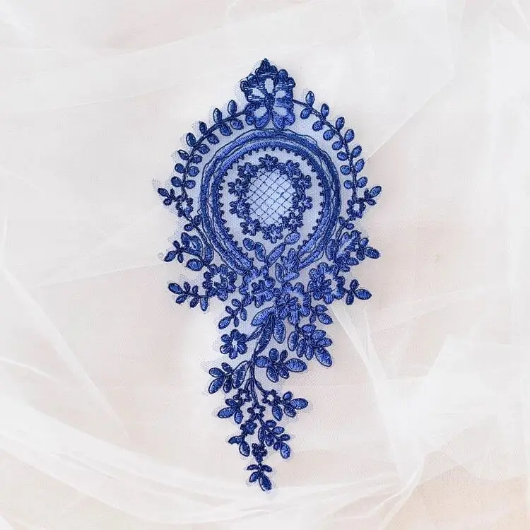 royal blue 2 шт. винтажная одежда сетчатая с вышивкой цветы Кружевная аппликация с проводным шампанским/королевский синий/золотой/винный красный швейная отделка Кружева аксессуары - Цвет: royal blue