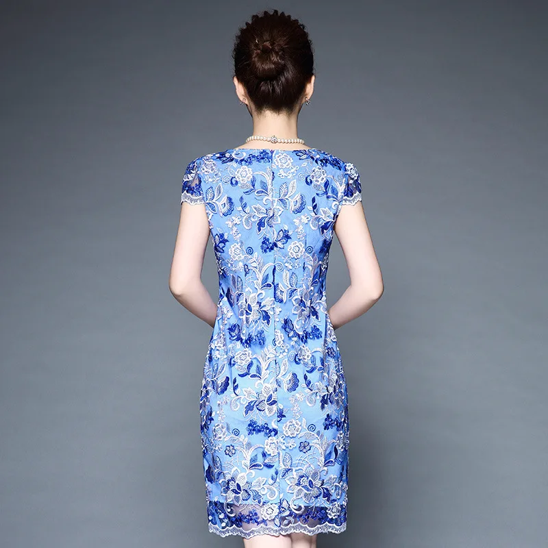 Мама Винтаж Тонкий Bodycon платья весна модное Сетчатое платье с вышивкой
