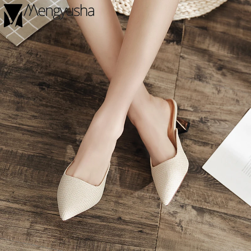 Плетеные туфли без задника на шпильках mujer коллекция 2019 года Лидер продаж Летние