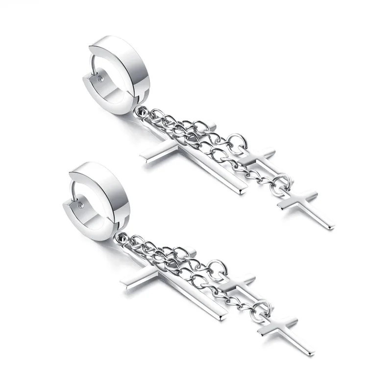 steel Винтаж Нержавеющая сталь серьги-кольца с крестиком для Для женщин мужчин Мода золото/черный/Сталь Цвет Mlae Женская Праздничная обувь, на каждый день, ювелирное изделие в подарок - Окраска металла: steel