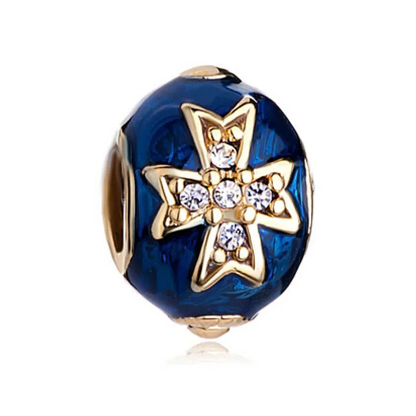 Цветной Эмаль Крест фаберж яйцо подвески браслет бусины подходят Пандора