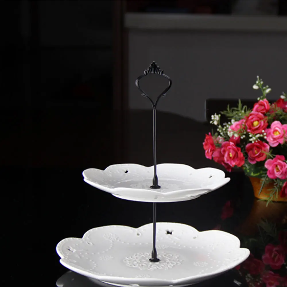 two Layers black 2/3 слоев Корона торт Тарелка стенд десерты фрукты стойки ручка фитинг вечерние поставщик инструменты для украшения печенья и тортов без пластины - Цвет: two Layers black