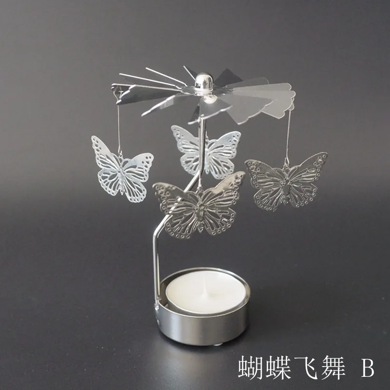 butterfly Круглый Подсвечник вращающийся Романтический вращающийся карусель чайный светильник подсвечник Рождественская елка светильник ing лучший подарок - Цвет: butterfly