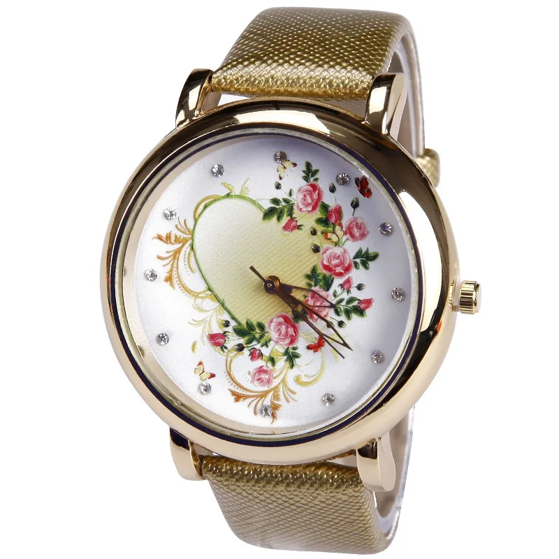 Женские платиновые часы Gnova наручные с цветком сердцем и розами для девочек