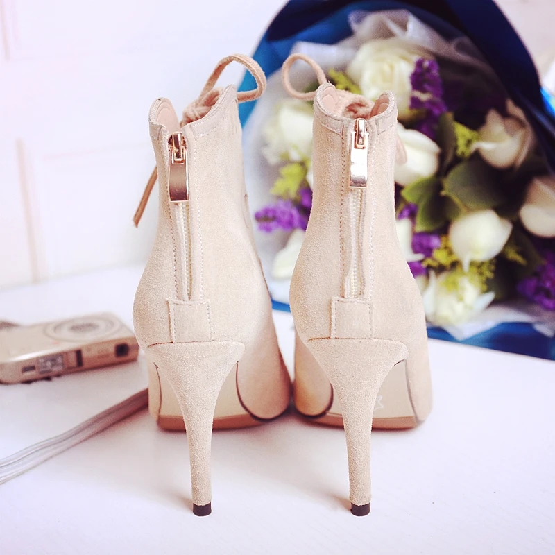 Women's Genuine Suede Leather Cut-out Lace-up Summer Open Toe Ankle Boots Brand Designer Sexy Ladies Short Booties Shoes Women | Обувь