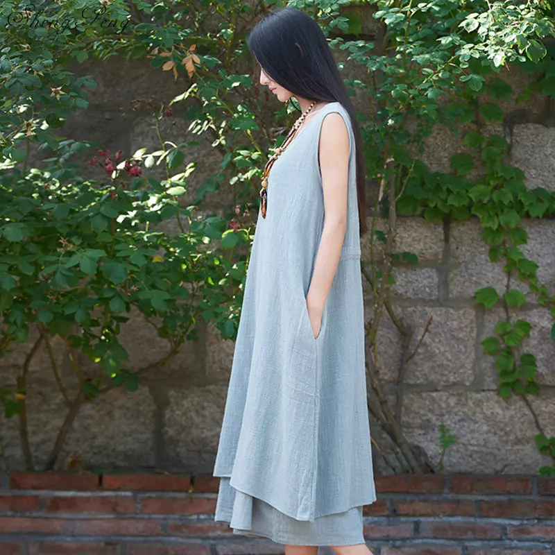 

2019 Women Summer Style Feminino Vestido Cotton Casual Plus Size Ladies Dress Casual Linen Dress Hot Sales V1584