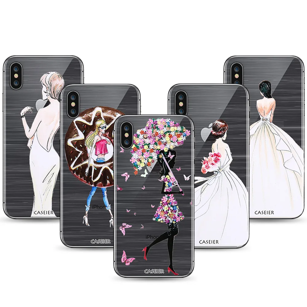CASEIER 3D Emboss Phone Case For iPhone X 7 Soft TPU Silicone Cases 6 6s 8 Plus Umbrella Girl Sexy Funda Capinha |