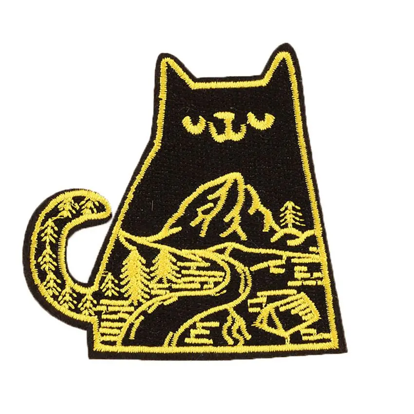 New Arrival Forest Landscape Golden Cat Embroidery Animal Patch for Clothes Iron on Applique Accessorie Travel Sport Armband | Дом и сад