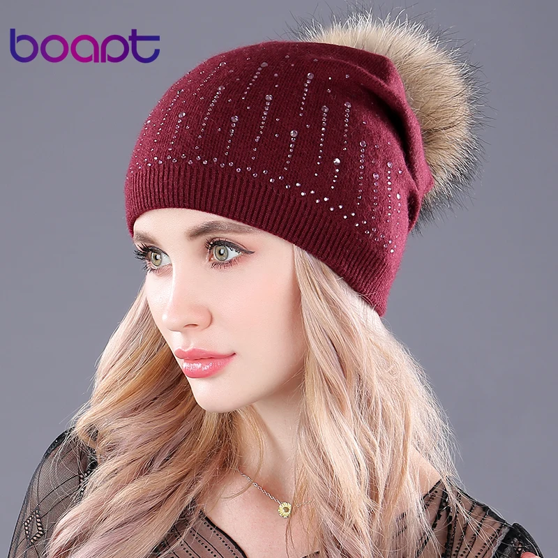 [boapt] горный хрусталь складки шерсть вязание толстый тепло реальный енот мех