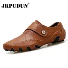 JKPUDUN мужские туфли из натуральной кожи ручной работы, роскошные брендовые итальянские повседневные лоферы, дышащие мокасины для вождения без застежки