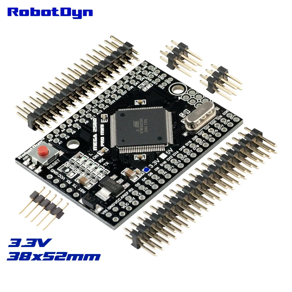 Мега 2560 PRO мини 3 В ATmega2560-16AU с штыревыми разъемами. Совместим Arduino Mega 2560. |