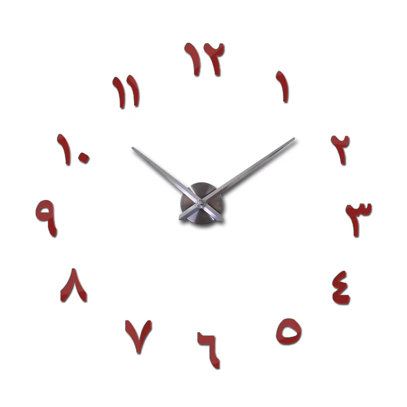 Красный mirror effect Modern style still life diy digital Living room wall stickers home decoration quartz big watch wall clock - Цвет: Красный
