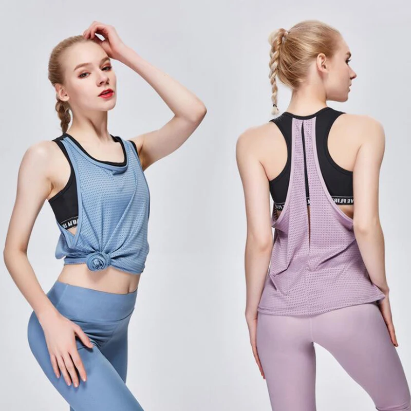 New fake two-piece sports tank top vest sexy women hollow yoga shirt breathable slim fitness clothes wear for gym | Спорт и