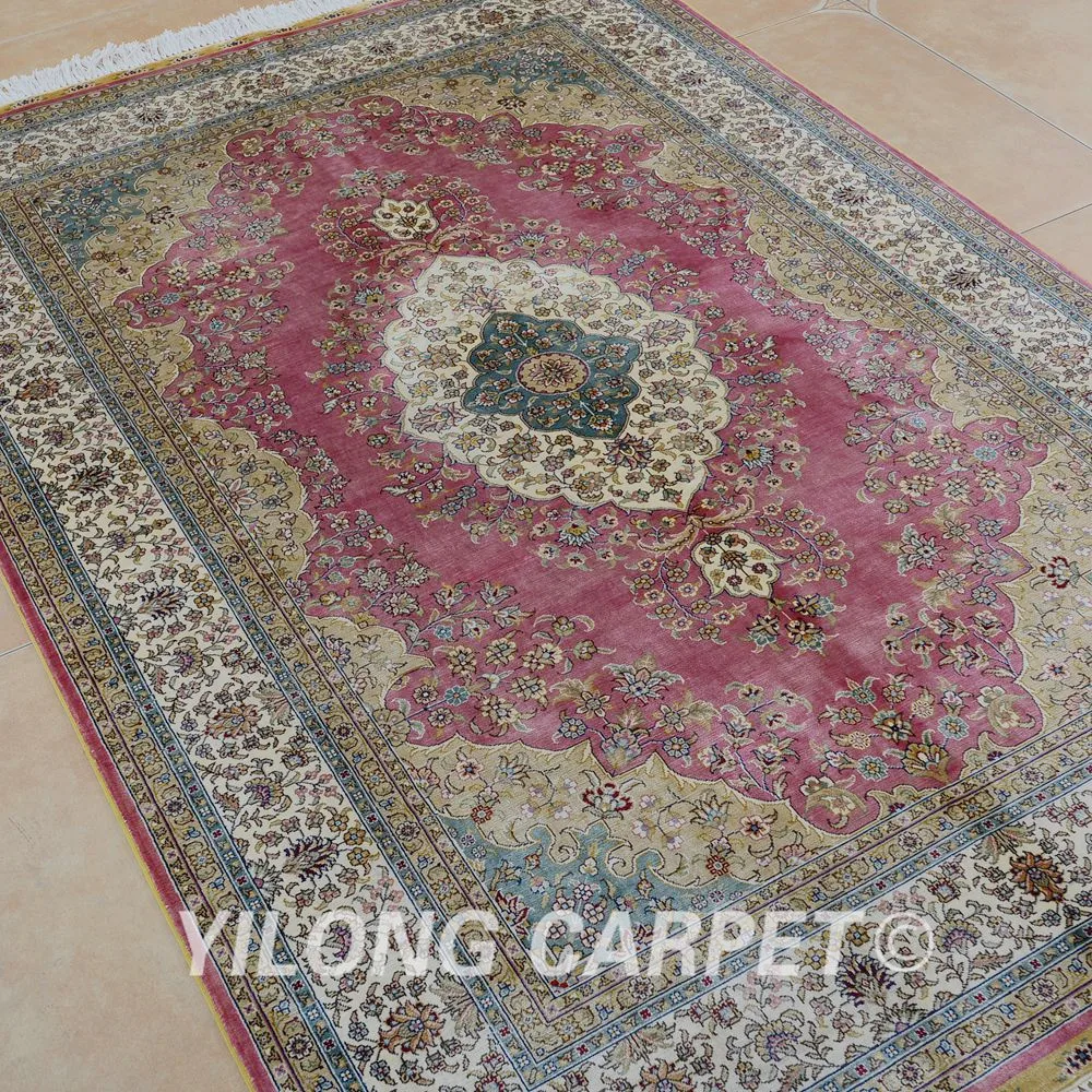 Традиционный коврик Yilong 4 'x 6' розовый выгодный Шелковый из кашмирского шелка
