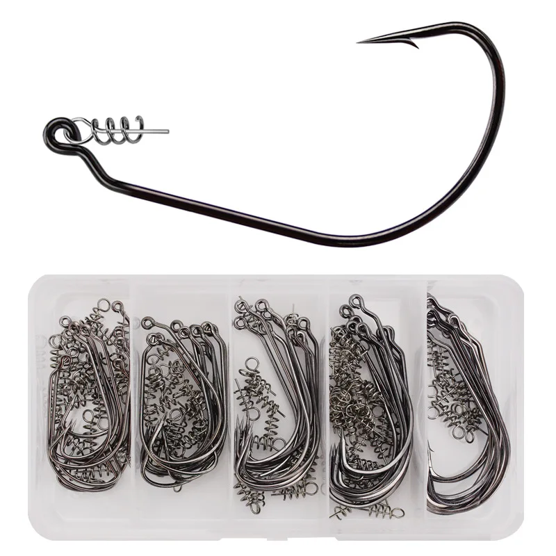 Worm Hook with Lock Stitch Soft Lure Bait Single Hooks Grub Fishhook Texas Rig Accessories Lot 10 Pieces