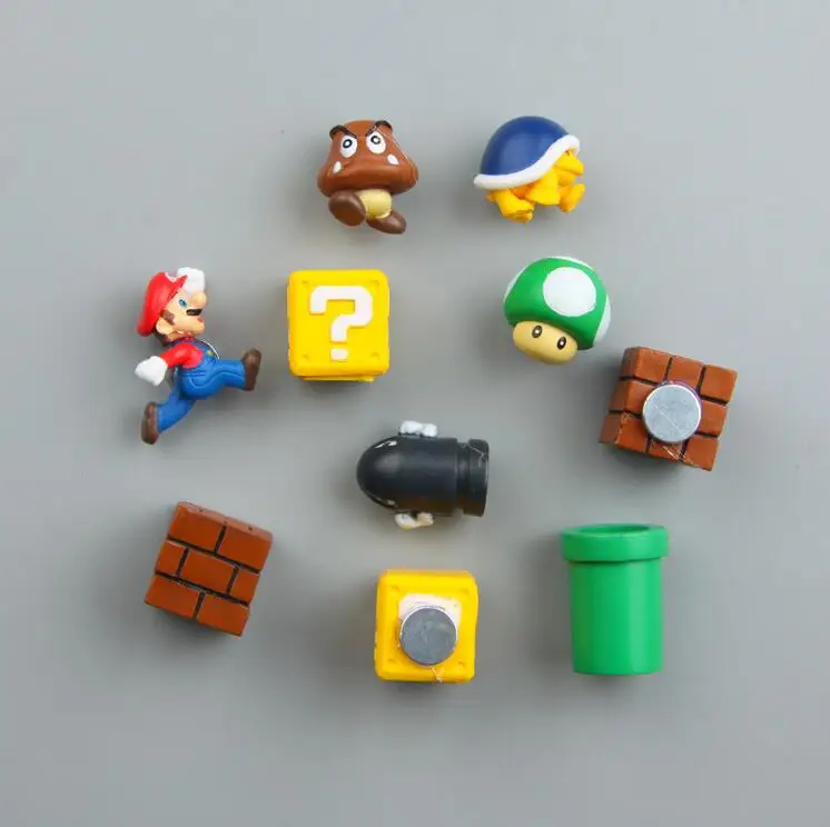 10 шт. магнитные украшения mario, настенные фигурки Marios, пули, кирпичи, персонаж, комбинированный Магнит "сделай сам", холодильник 3d, Супер Марио, холодильник