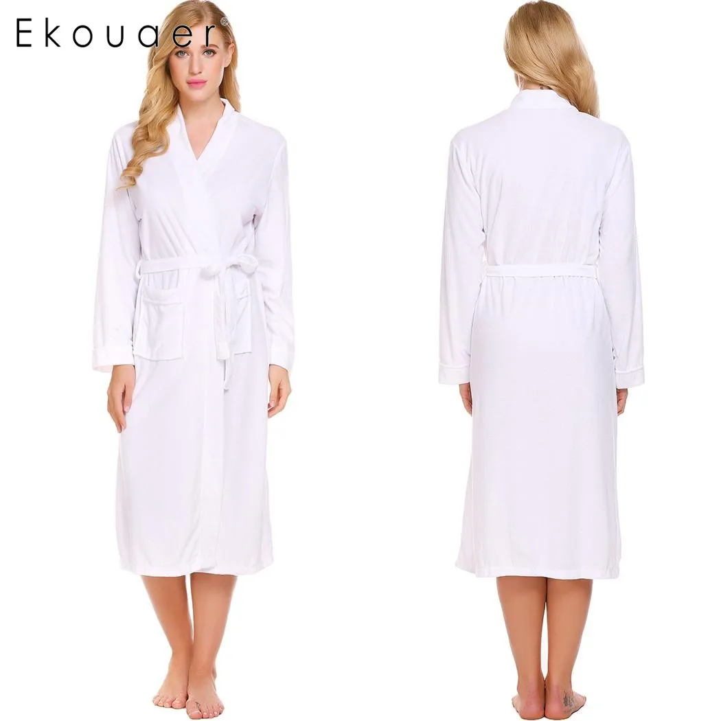 Ekouaer женский халат кимоно одежда для сна v образный вырез карман длинный рукав спа