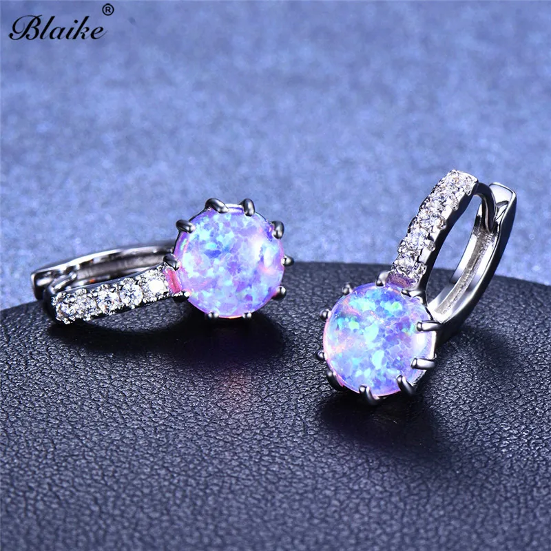 Blaike, мистические Круглые Женские серьги-кольца, 925 серебро, фиолетовый, розовый, белый, синий, огненный опал, серьги в стиле бохо, свадебные пирсинг, ювелирное изделие