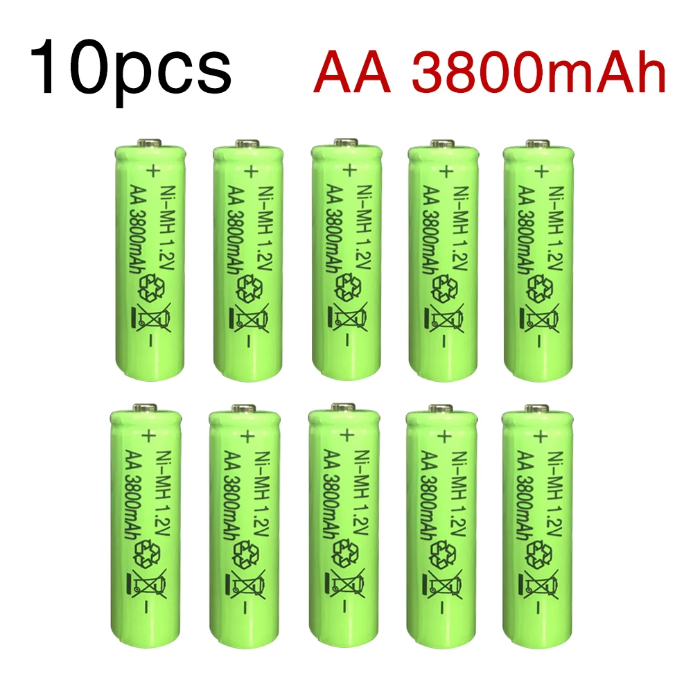 10 шт. aa Ni MH 1 2 V AA перезаряжаемая 3800mAh 3A нейтральная батарея для светодиодных