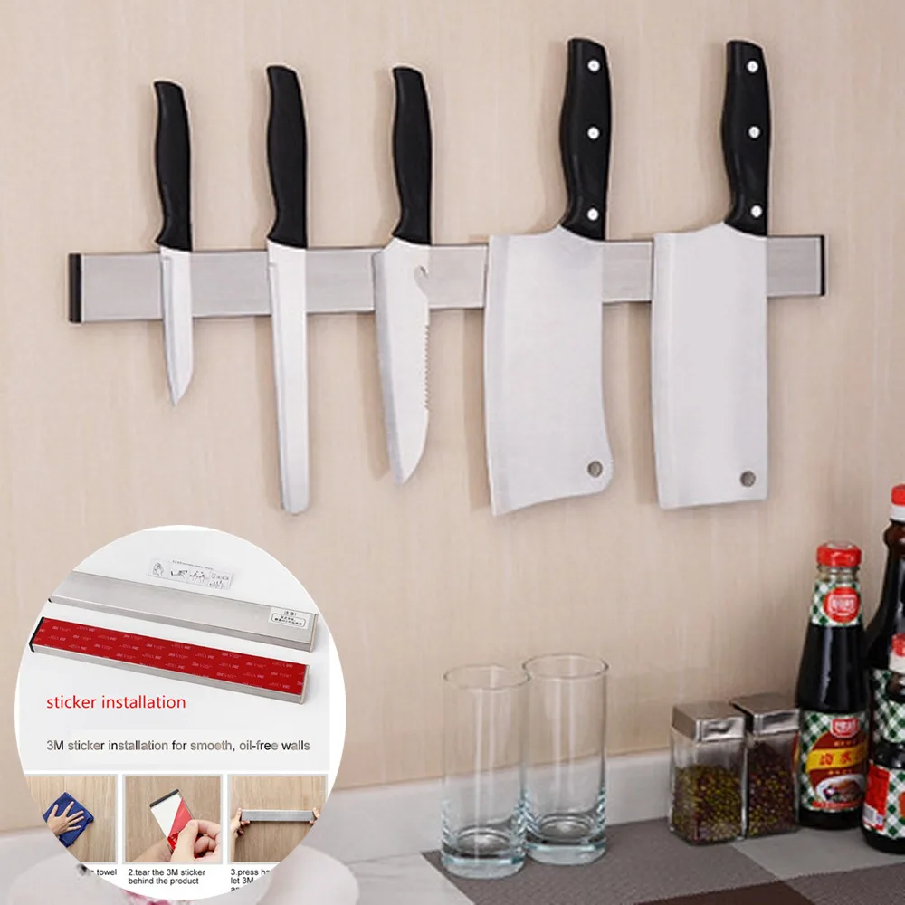 sticker 51cm 2 способа установки, кухонный Магнитный настенный держатель для ножей из нержавеющей стали, подставка для ножей, блок для хранения ножей, держатель для ножей - Цвет: sticker 51cm