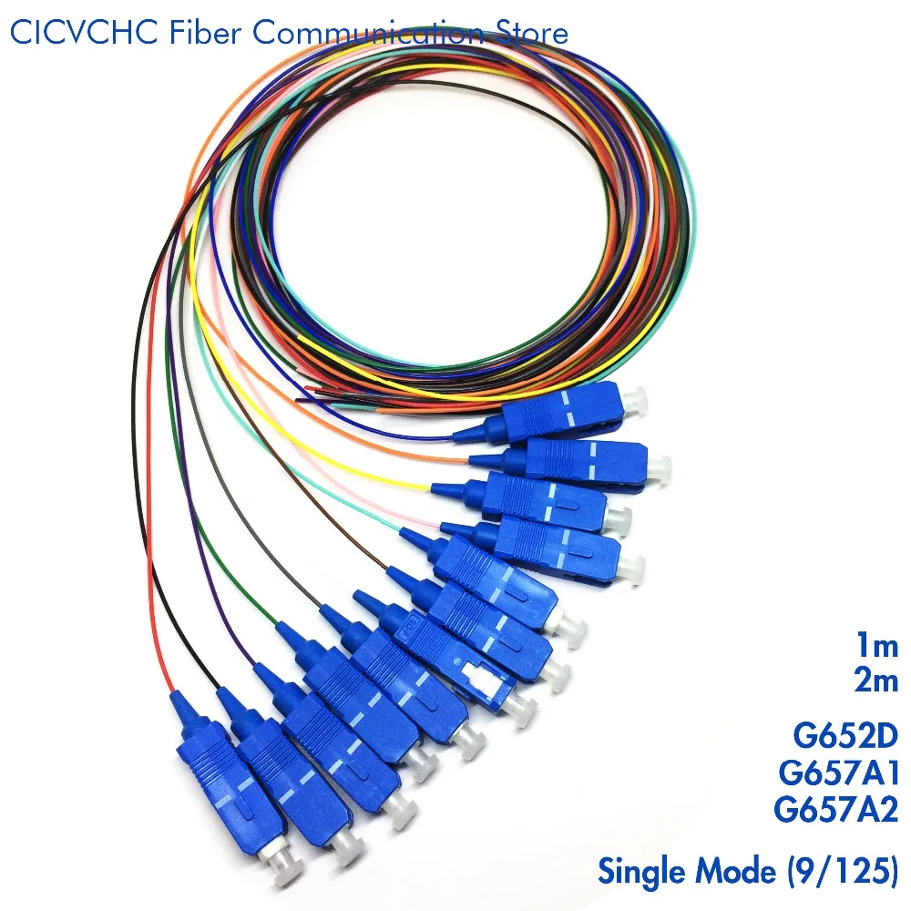 12 Colors SC/UPC Pigtail-SM(9/125)-G652D, G657A1, G657A2-OS2- Optical Fiber