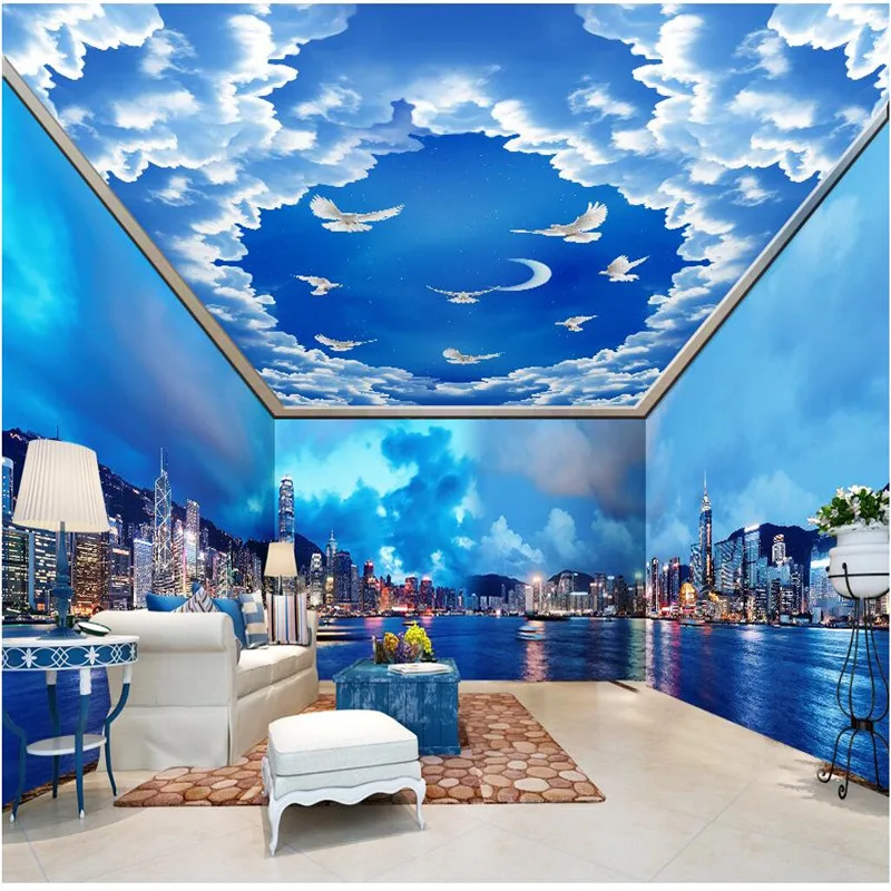 

beibehang Customized Room Wallpaper Hong Kong City Night Background Modern Europe Art Mural for Large Painting Home Decor