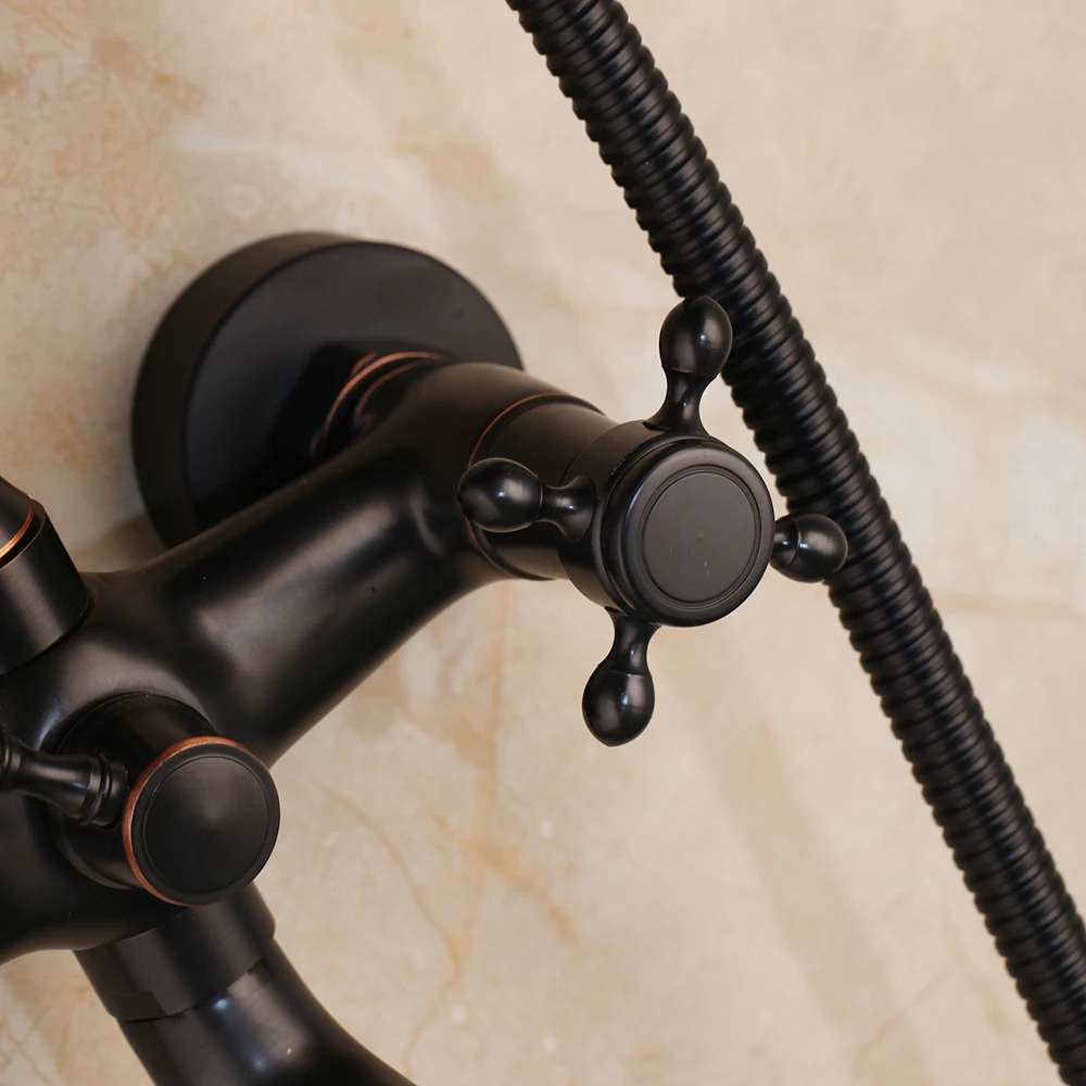 KEMAIDI Bathtub Black &amp Antique Brass Rainfall Stream Spout Tap Rain Shower Head Faucet Set Hot Cold Mixer | Обустройство дома