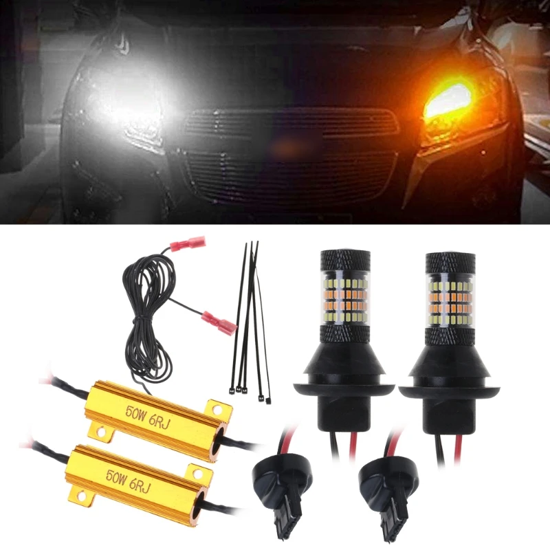2pc T20 7440 96-LED 3014 50W Dual-Color Switchback LED DRL Turn Signal Light Kit | Автомобили и мотоциклы