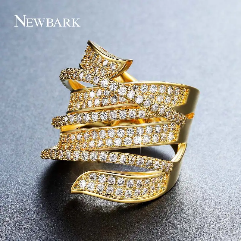 Newbark яркие широкое кольцо белый и золотой Цвет уникальные формы CZ Полный