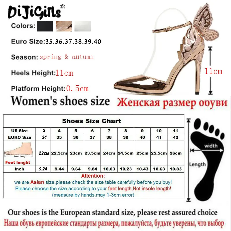 DIJIGIRLS/модные женские туфли-лодочки с крыльями бабочки и ремешком на застежке; пикантные женские вечерние туфли с острым носком на высоком каблуке; Размеры 35-40