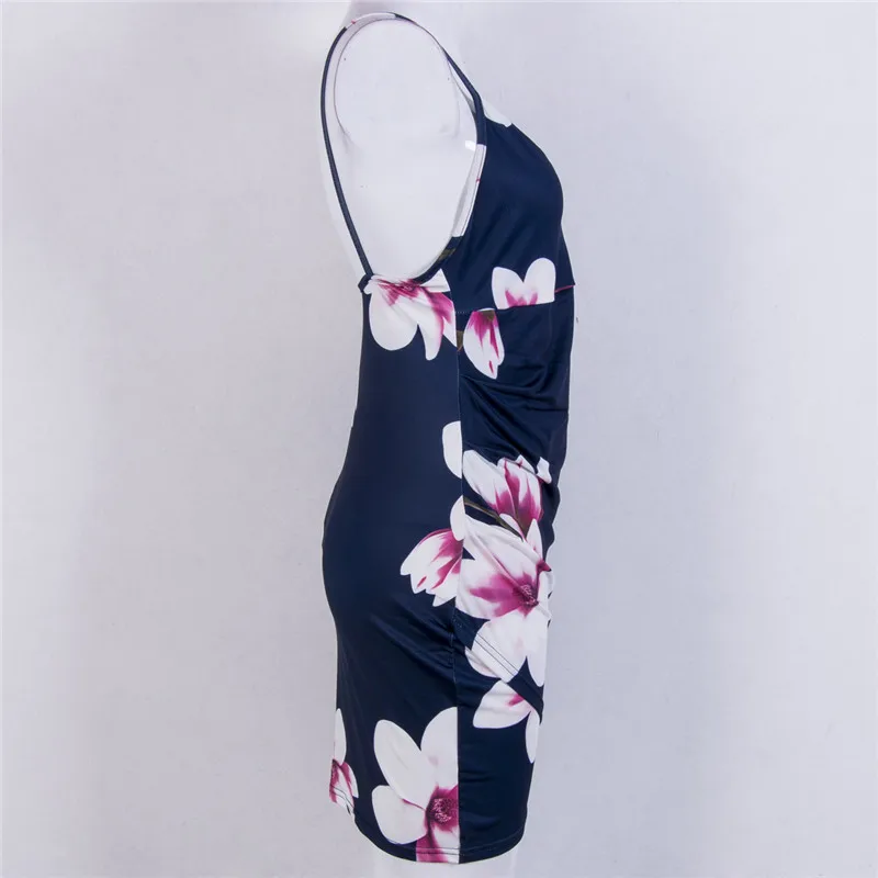 Сексуальное женское платье без рукавов с цветочным принтом и V-образным вырезом