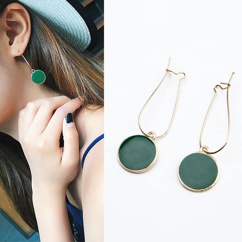 New Fashion Green Color Round Shape Bohemian Vintage Geometric Brinco Korean Earrings Drop For Women Party Jewelry | Украшения и