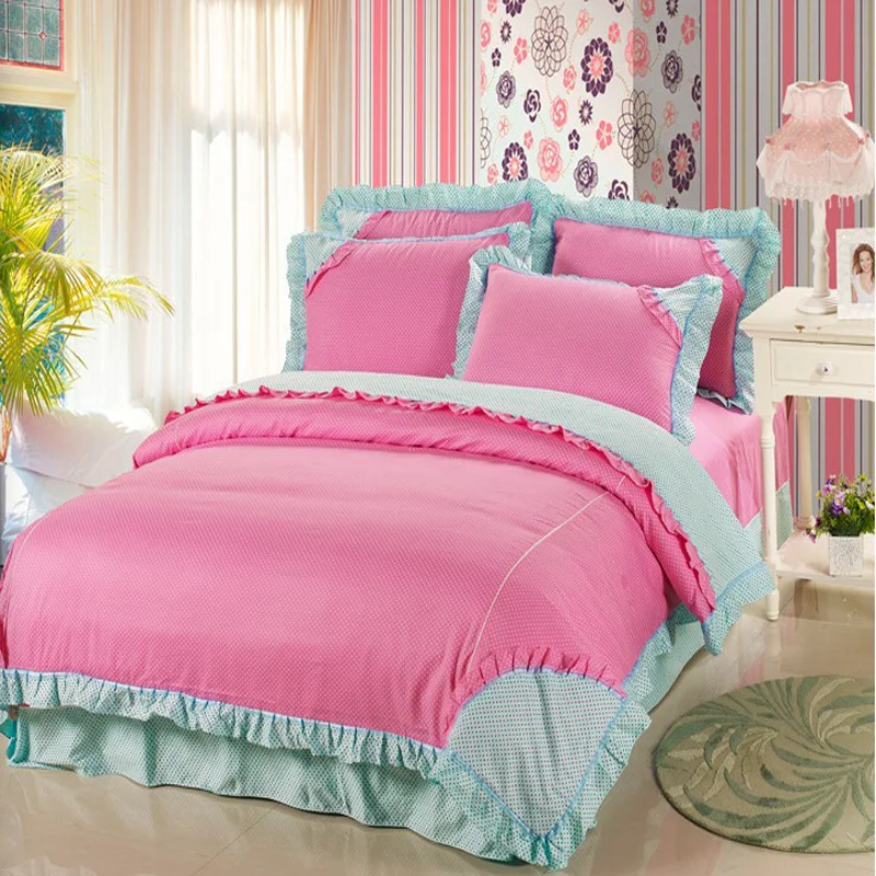Постельное белье с рюшами розовое синее корейское постельное комплект принцесса