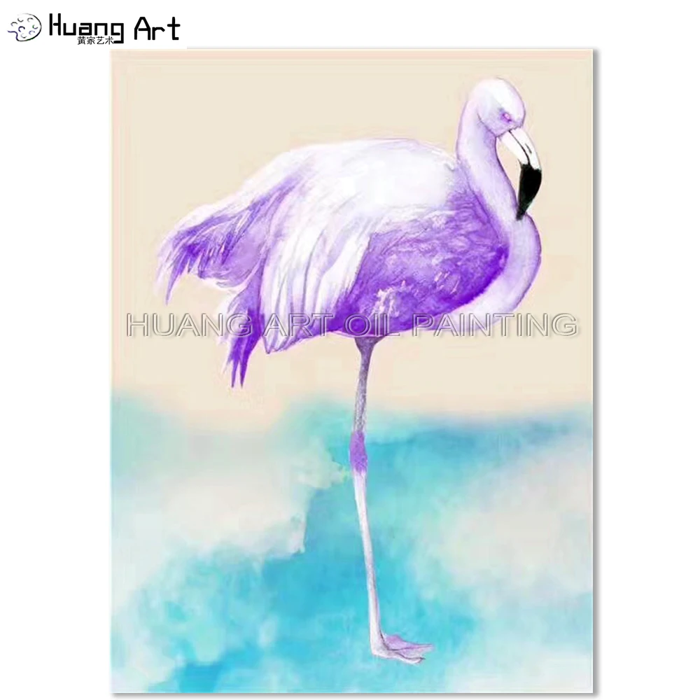 New Abstract Flamingo Oil Painting On Canvas Purple Bird For Wall Decoration Flamingos Living Room | Дом и сад
