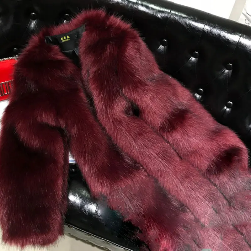 Long Wine red Большие размеры, женские зимние куртки, длинное пальто из искусственного меха, модное пальто из искусственного лисьего меха, куртка, теплая куртка из искусственного меха, парка, Женская настраиваемая - Цвет: Long Wine red