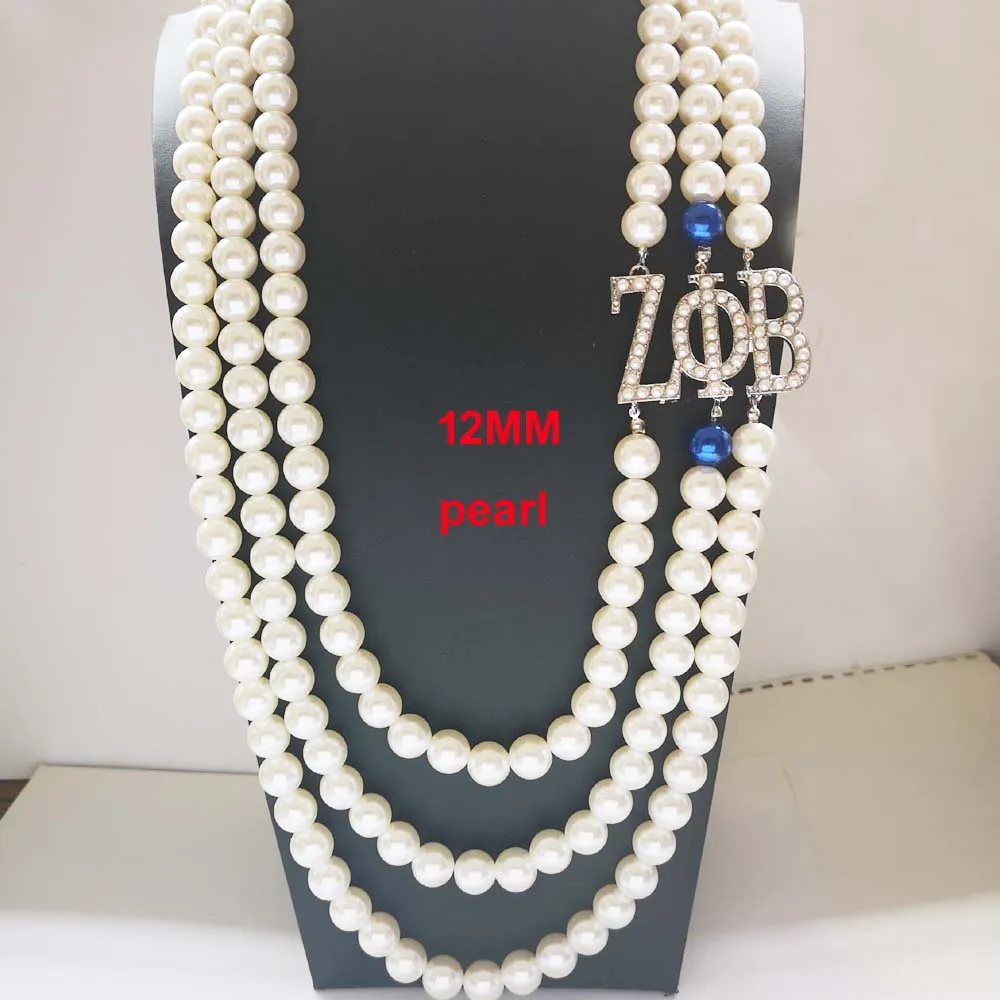 12MM Big Size pearl Греческие Буквы Sorority ZPB Многослойные Длинные жемчужные аксессуары ZOB zeta Phi Beta Хрустальное жемчужное ожерелье - Окраска металла: 12MM Big Size pearl