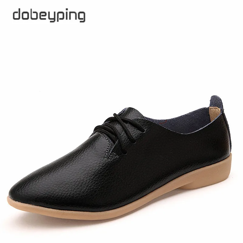 Black Dobeyping/ г. Демисезонная женская обувь из коровьей кожи женские туфли на плоской подошве со шнуровкой женские оксфорды с острым носком, большие размеры 35-44 - Цвет: Black