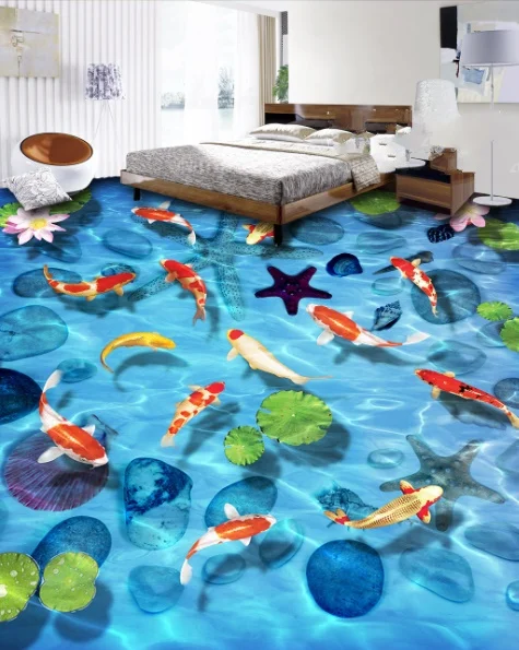 

[Self-Adhesive] 3D Blue Lake Koi Fish 5 Non-slip Waterproof Photo Self-Adhesive Floor Mural Sticker WallPaper Murals Print Decal