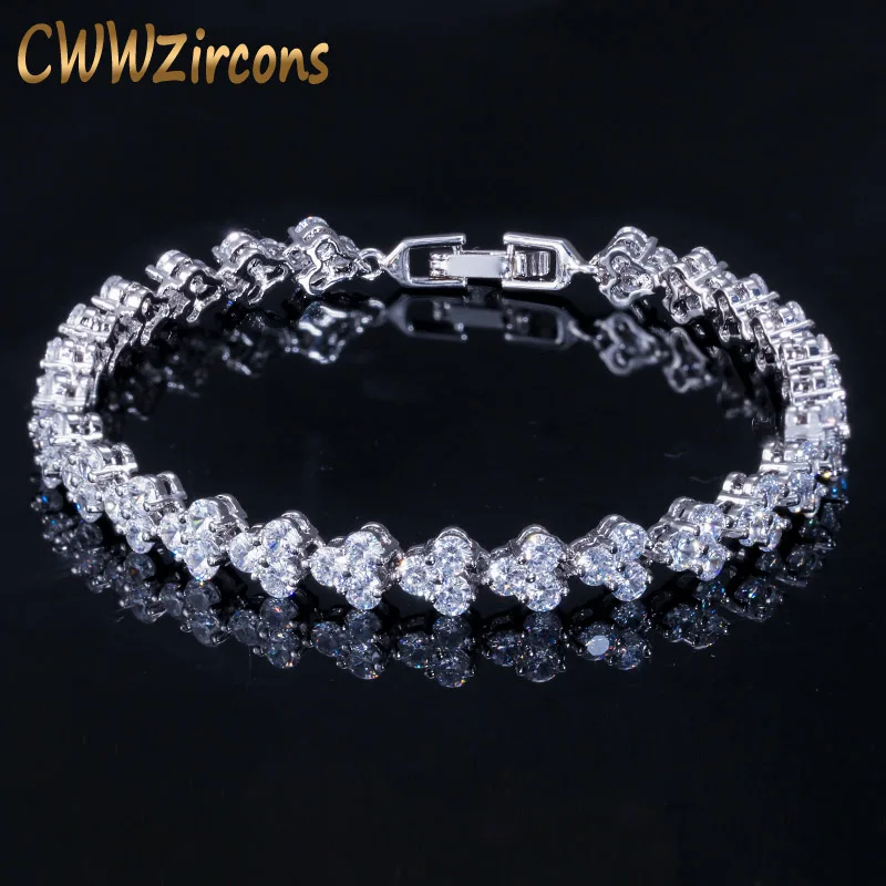 silver CWWZircons модные Римский дизайн звенья цепи AAA+ кубический цирконий круглый кристалл теннисные браслеты для женщин классические CZ Ювелирные изделия CB050 - Окраска металла: silver