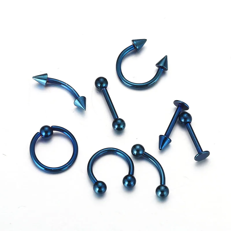 blue plated 8 шт./компл. золотистый и черный 4 цвета Нержавеющая сталь пирсинг уха для Для женщин украшения для пирсинга носа кольца, набор для бровей, Femme пирсинг - Окраска металла: blue plated