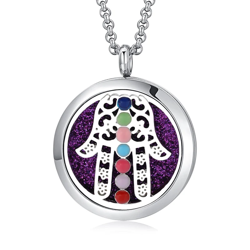 

Seven Colorful Palm Aroma Diffuser Necklace Stainless Steel Pendant Perfume Lockets Essential Oil Aromatherapy Necklace Jewelry
