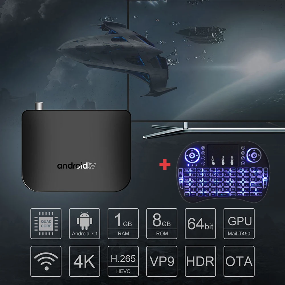 DVB-T2 наземного Android 7 1 Combo ТВ Box Amlogic S905D 4 ядра 64-бит ГБ/8 ГБ Поддержка 1080 P К 30fps M8S плюс