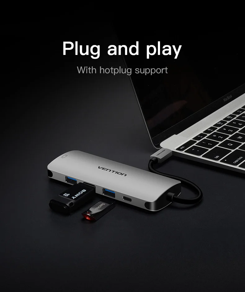 Vention USB C концентратор USB-C HDMI type C PD 3 USB 3,0 разветвитель адаптер для MacBook samsung Galaxy S9/S8/S8+ mate 10 концентратор USB type C