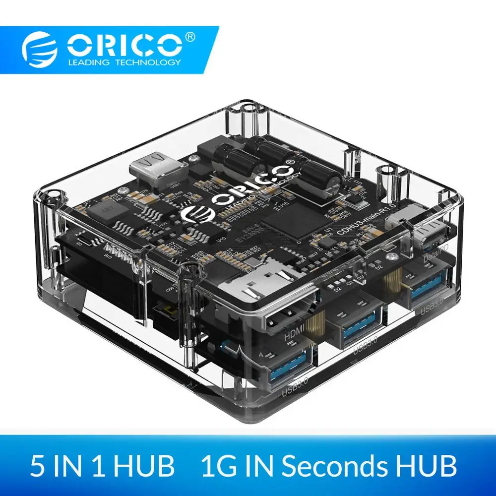 ORICO 5-в-1 Тип с разъемами типа C и Тип-C/HDMI/USB3.0 Порты концентратор прозрачный usb-концентратор изображения 4K 1G за считанные секунды передачи многофункциональный концентратор