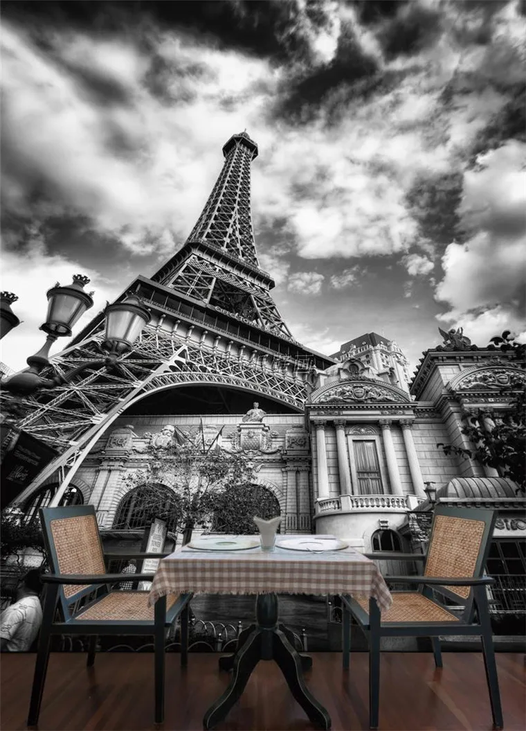 Настенные обои на заказ 8D Papel черно-белые с рисунком Парижа Эйфелевой стены 3d - Фото №1