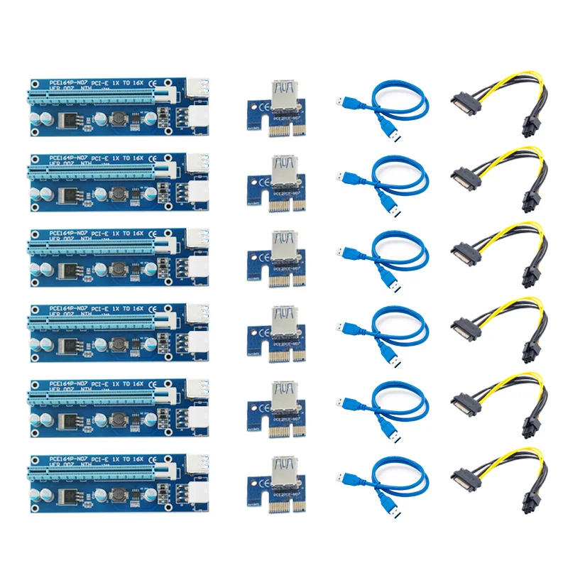 VER007 PCIE X1 к X16 Riser Card PCIe USB 3 0 удлинитель SATA 6Pin 4Pin Molex для Биткоин Майнер| |