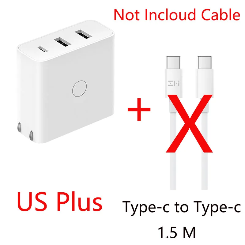US NO Cable XIAOMI ZMI 65 Вт портативное USB быстрое зарядное устройство USB зарядное устройство настенное зарядное устройство для мобильного телефона для iPhone X Pad Mookbook Xiaomi Phone Laptop - Тип штекера: US NO Cable
