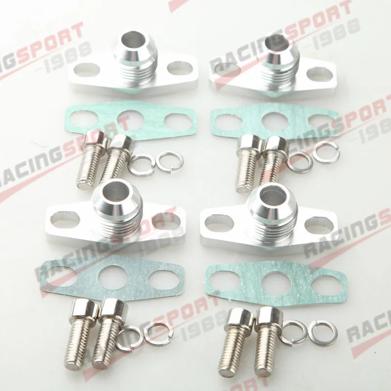 

4PCS Turbo Oil Drain Flange Aluminum Kit 10AN Fitting GT15-GT35BB Silver