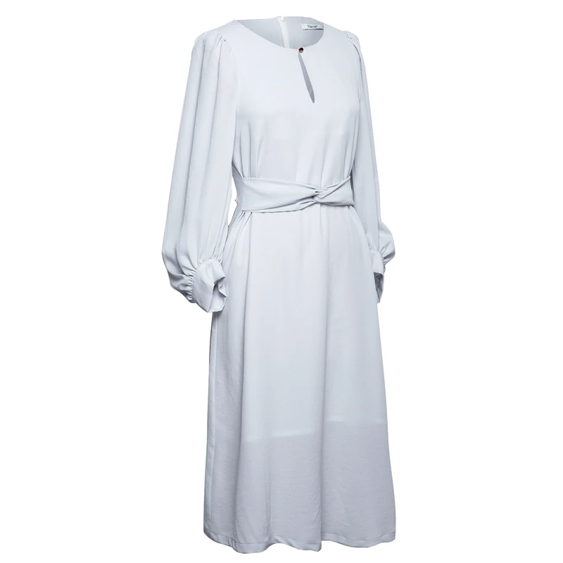 2018 осень Повседневное серый длинное платье Для женщин с пышными рукавами