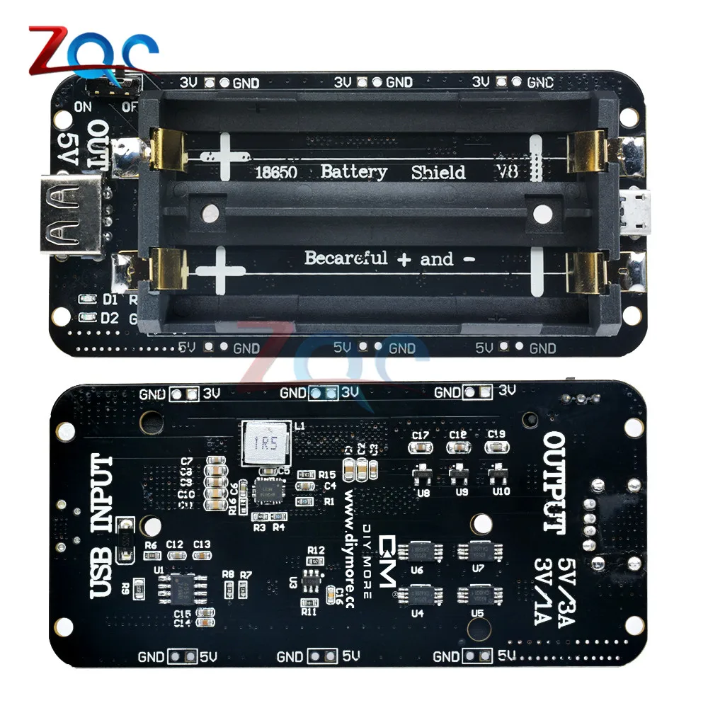 ESP8266 ESP32 Двойной 18650 литиевая Защита аккумулятора V8 5 V/3A 3 V/1A мобильный Мощность банк Батарея модуля зарядки Micro USB для Arduino